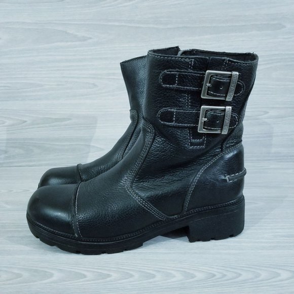 Harley-Davidson Shoes - Harley Davidson Boot Moto Zipper Buckle Womens Heeled Black Leather Size 10 Shoe